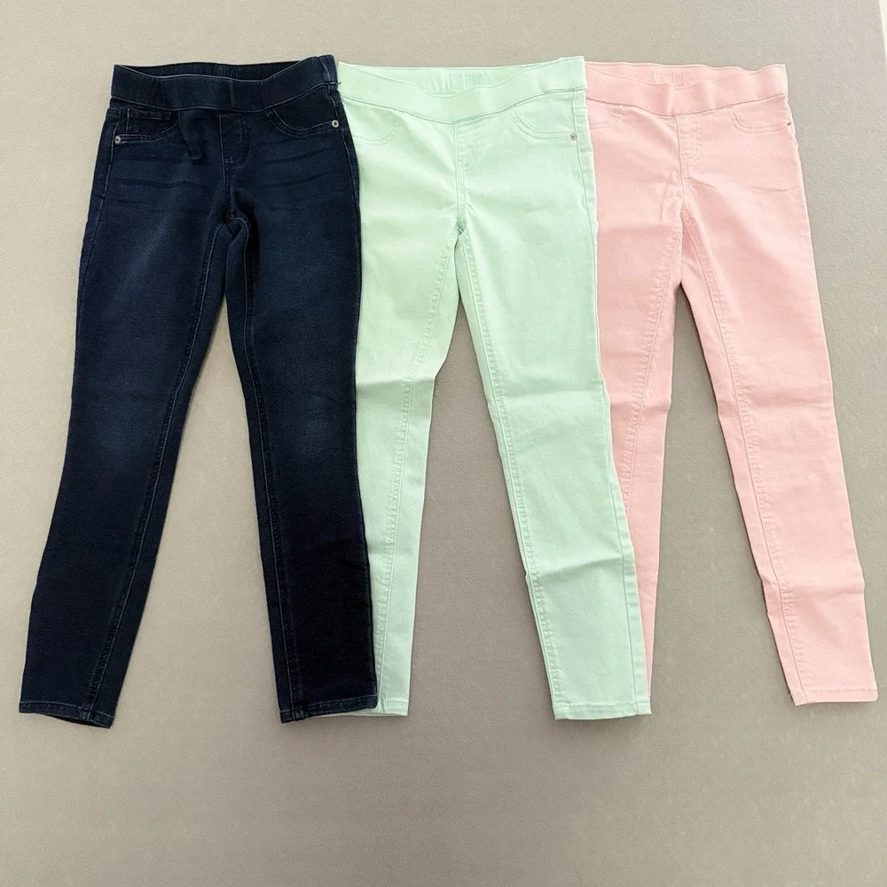 Justice Girls Ankle Jeggings Lot Of 3 MidRise Sz 10 Pull on Pant Denin Pink Mint
